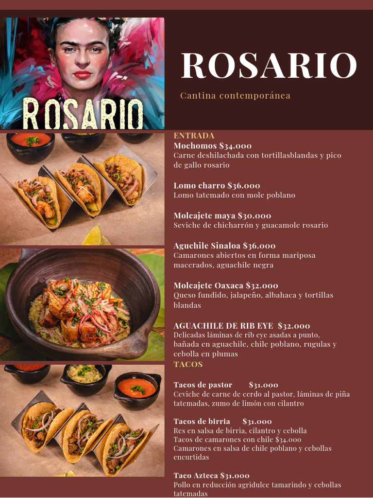Menú de Cantina Contemporánea Rosario | PDF | Taco | Cocina mexicana