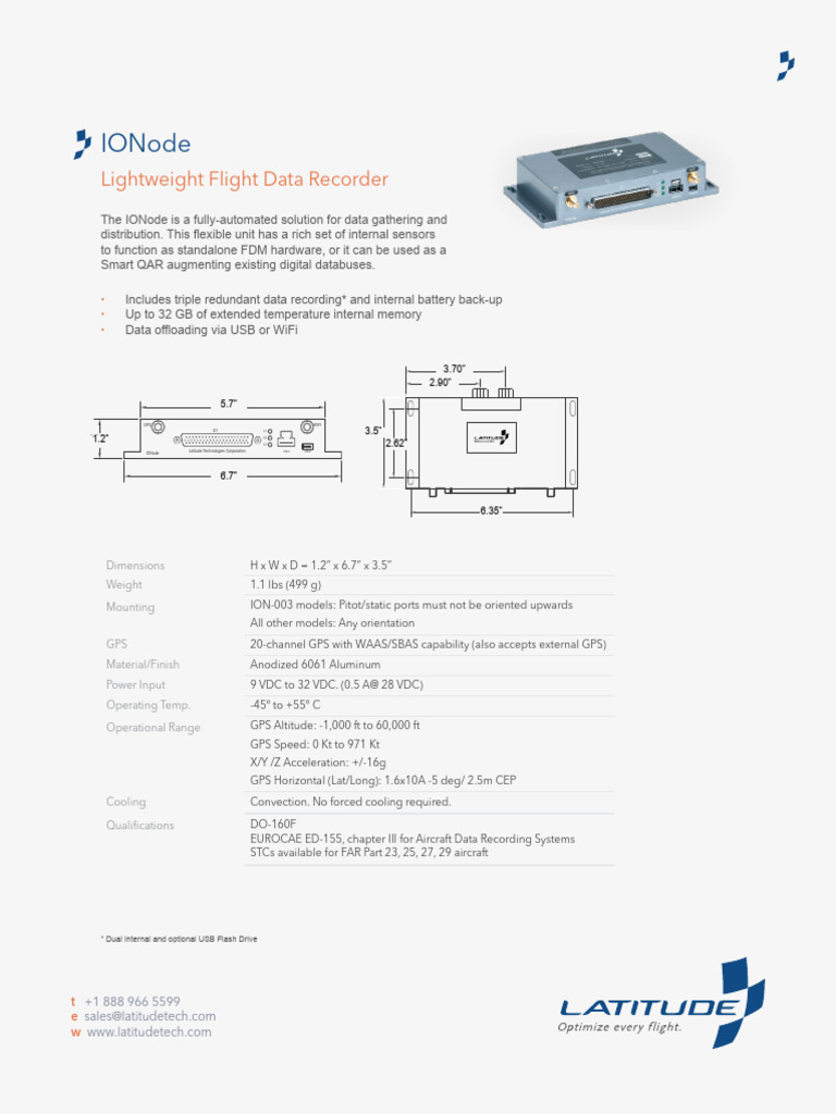 IONode Lightweight Flight Data Recorder | PDF | Global Positioning ...