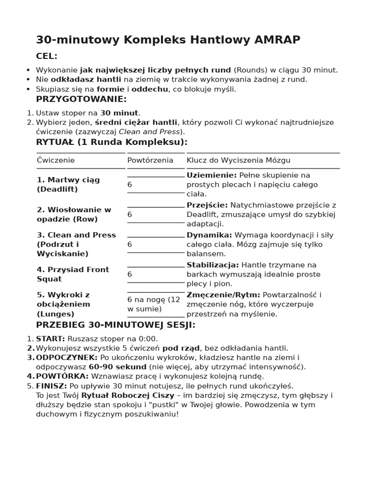 30-Minutowy Kompleks Hantlowy AMRAP | PDF