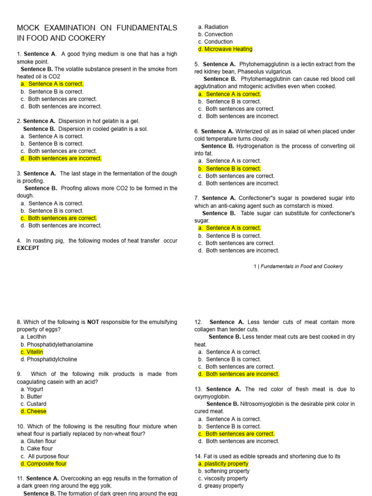 Food and Cookery Mock Exam Questions | PDF | Cooking | Food Preservation