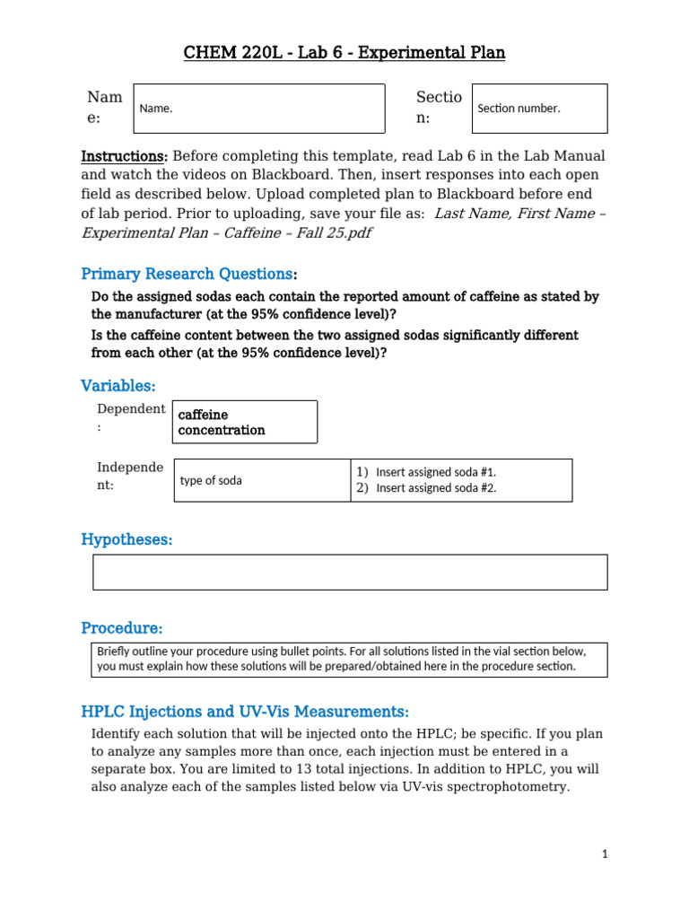 Caffeine Content Analysis Lab Plan | PDF | Scientific Method