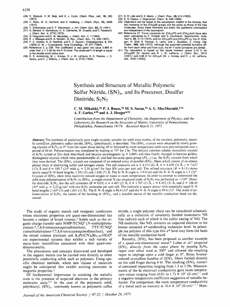 Synthesis of Polythiazyl Structure | PDF | Solid | Electrical ...