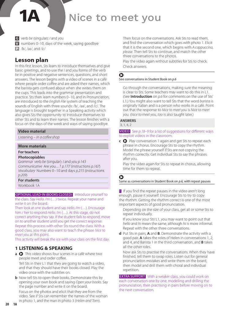 Introductory English Lesson Plan 1A | PDF | English Language | Stress ...