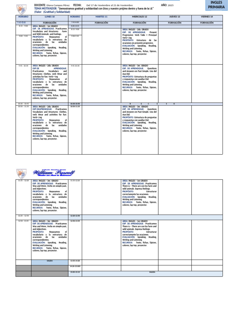 Horario de Clases de Inglés Primaria | PDF | Idiomas del Reino Unido