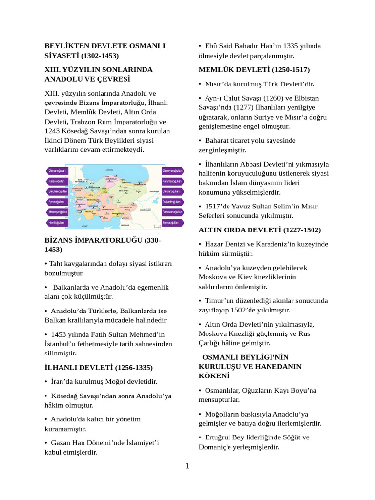 BEYLİKTEN DEVLETE OSMANLI SIYASETİ (1302-1453) | PDF