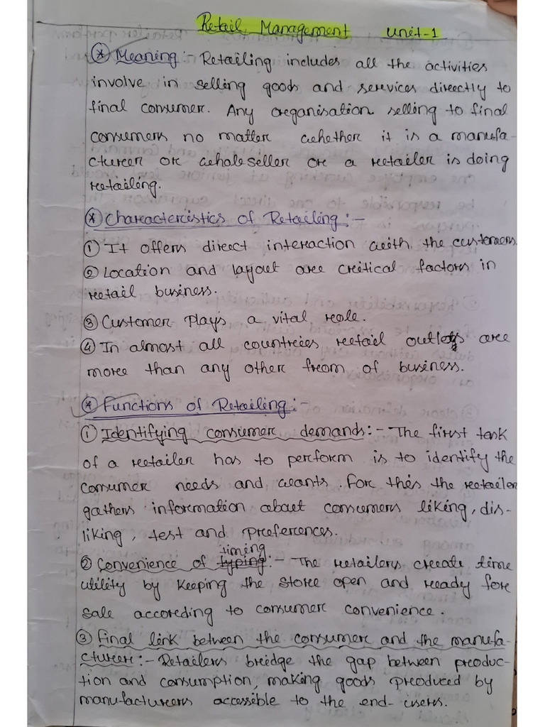 Retail Management Class Notes | PDF