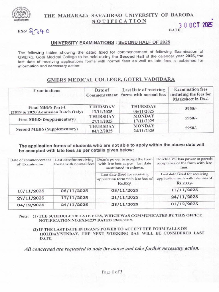 Notification For Final MBBS Part-I (2019&20220 Batch), I & II MBBS ...