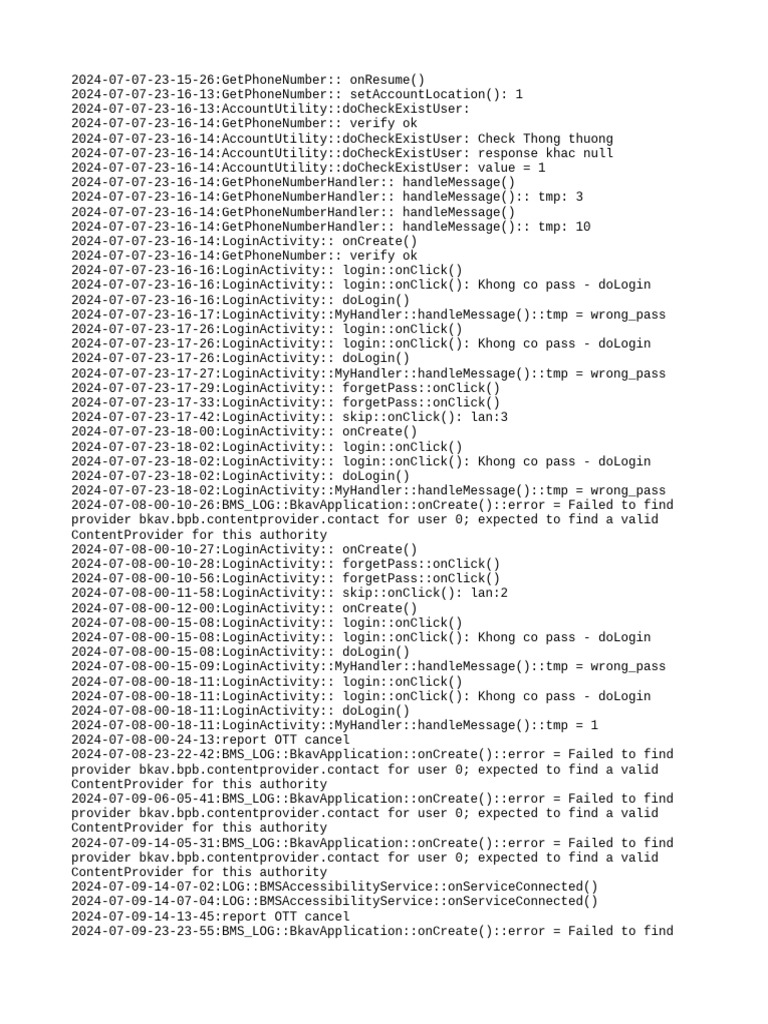Bkav Application Log Errors Analysis | PDF | Java (Programming Language ...