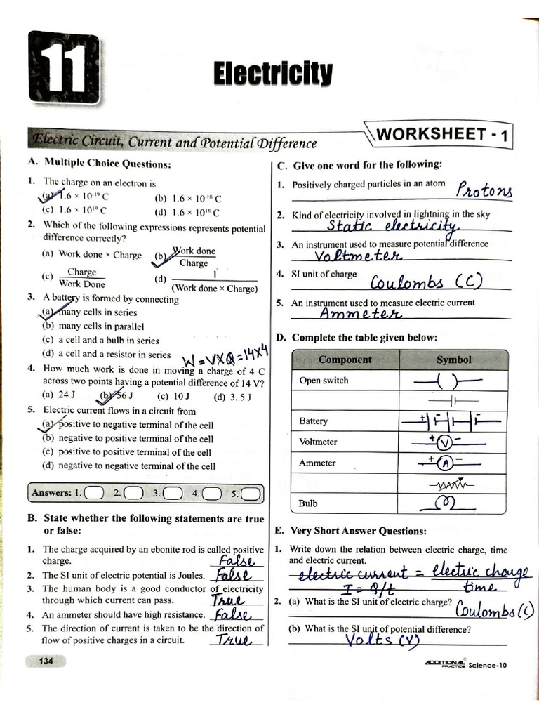 CH 11 Electricity Worksheets | PDF