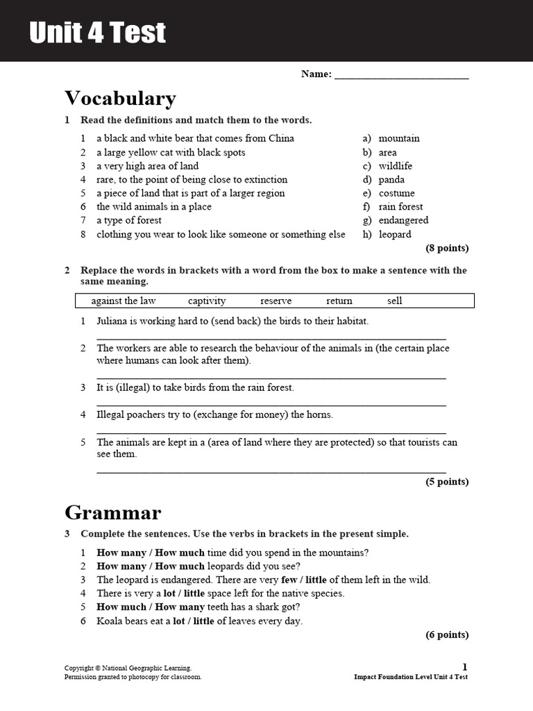 Impact Foundation Level Unit 4 Test | PDF | Zoology