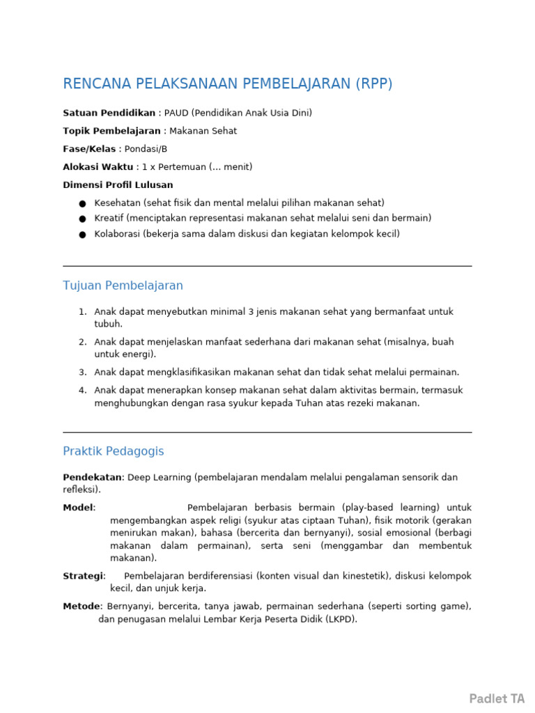 Contoh Rpm Paud 2 | PDF
