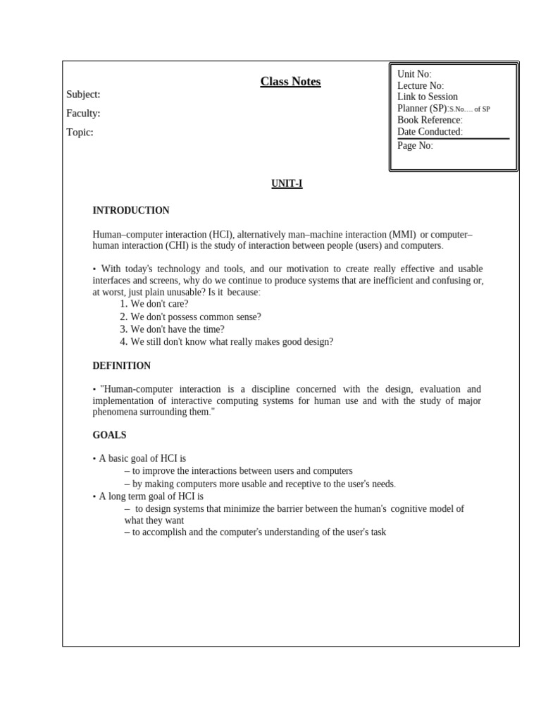 Hci Coplete Notes - Unit-I | PDF | Human–Computer Interaction ...