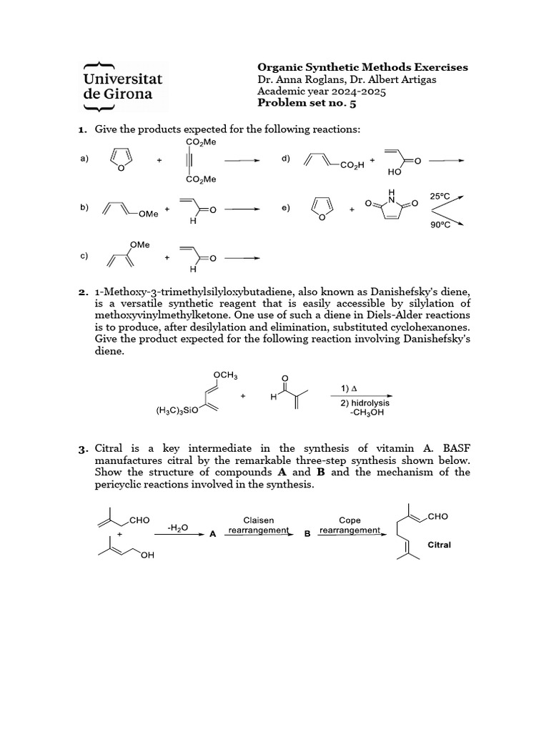 Organic Synthesis Problem Set 5 | PDF