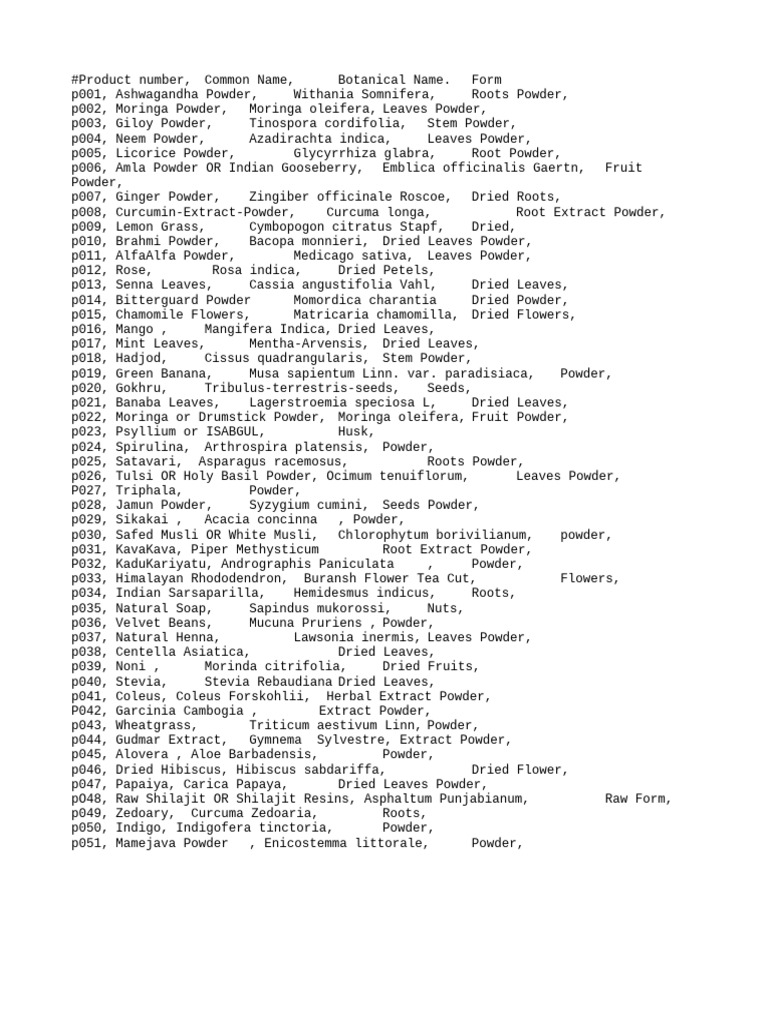 Herbal Powders and Extracts List | PDF | Medicinal Herbs And Fungi ...