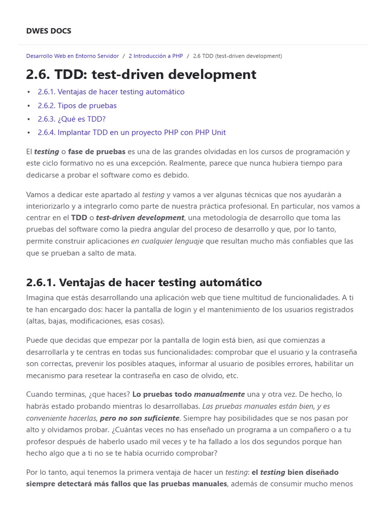 2.6 TDD (Test-Driven Development) - DWES DOCS | PDF | Desarrollo guiado ...
