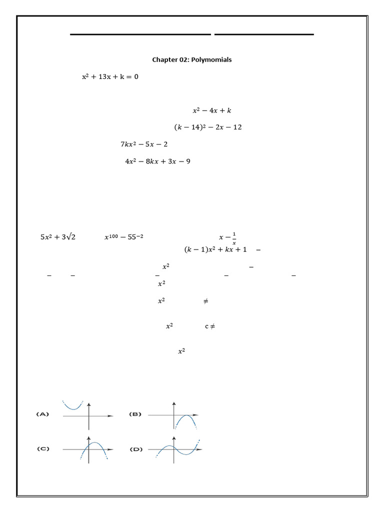 Quadratic Polynomial MCQs and Exercises | PDF | Polynomial | Zero Of A ...