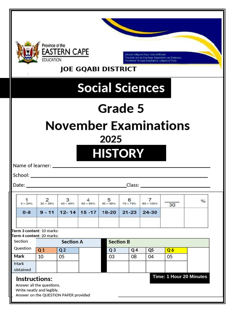Grade 5 Heritage & Ancient Egypt Exam | PDF | Ancient Egypt | Egyptian ...