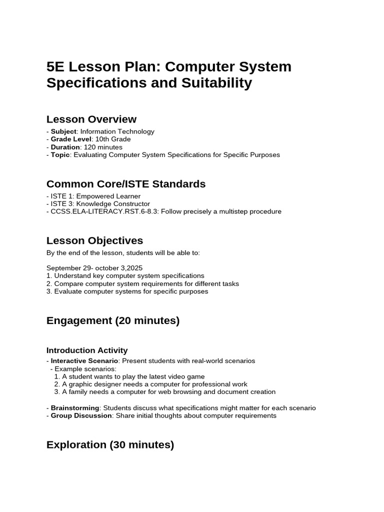 5E Lesson Computer System Specific (2) | PDF | Specification (Technical ...