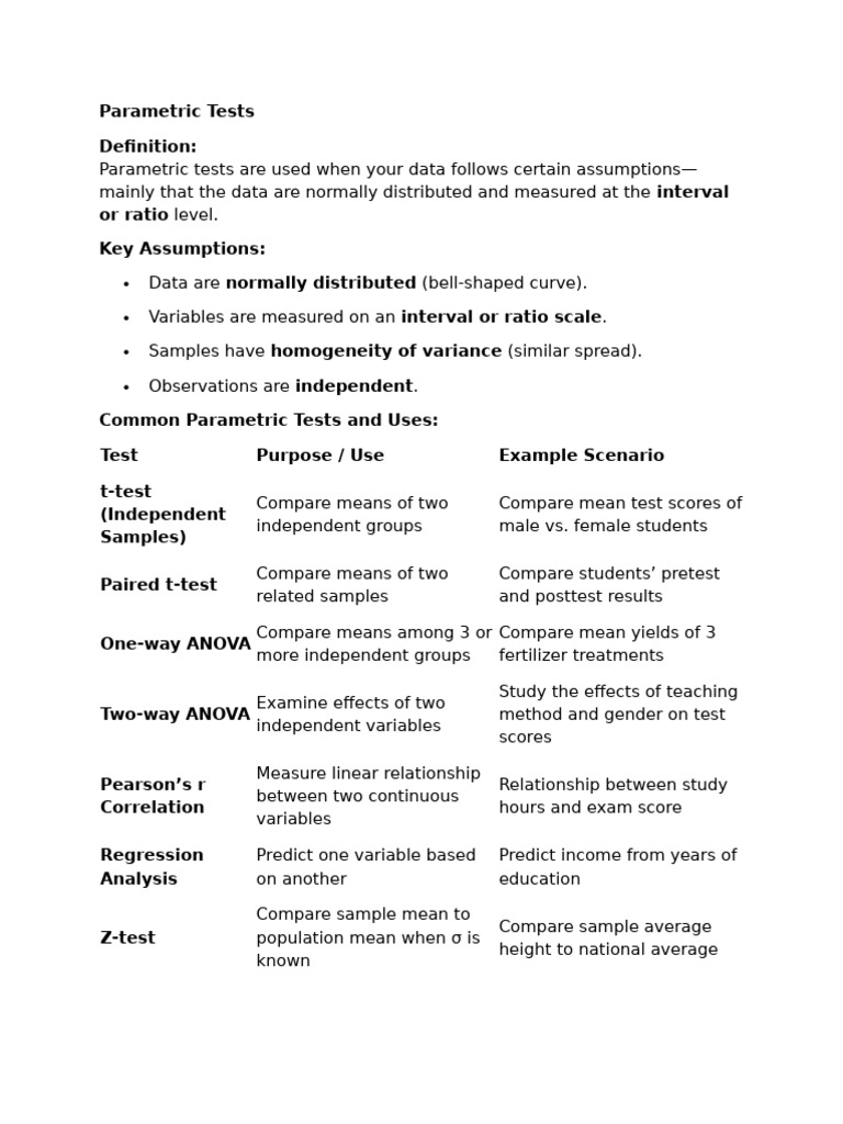 Understanding Parametric vs Non-parametric Tests | PDF | Student's T ...