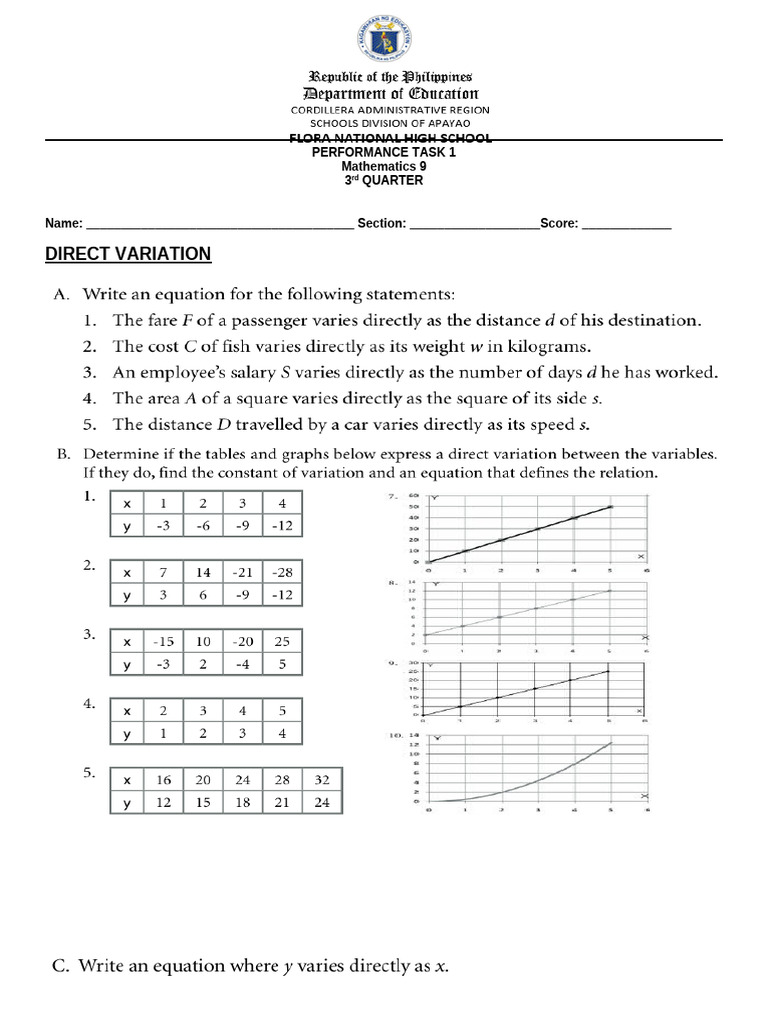 Direct Variation Peta | PDF