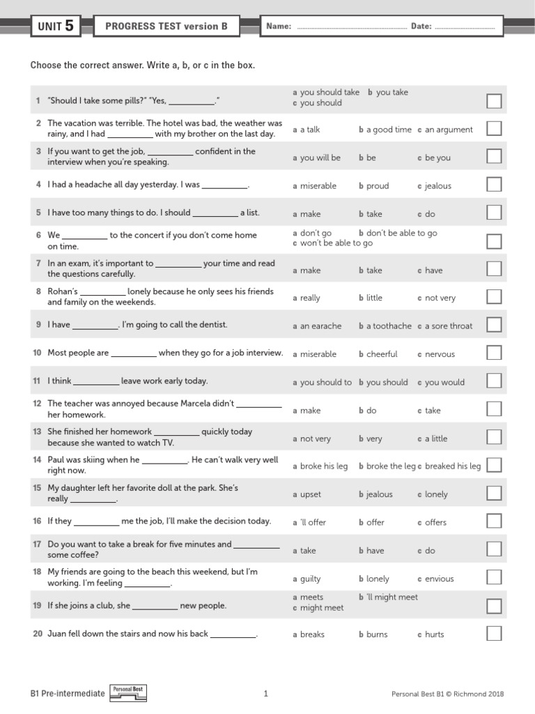 English Progress Test Answers B1 | PDF