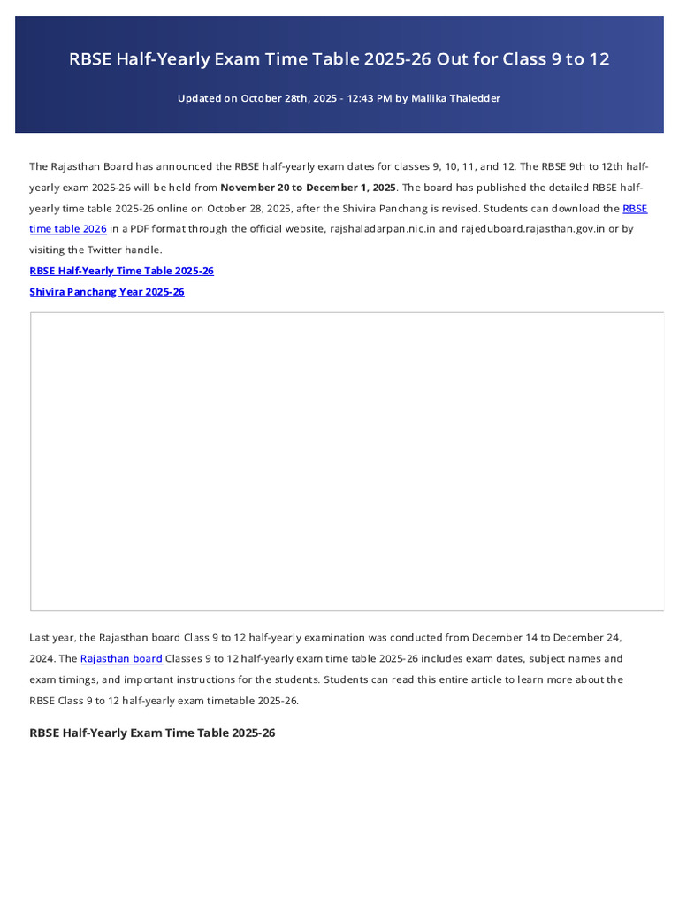 Rbse Half Yearly Time Table 2025 by : - Naman Saini | PDF | Science | Urdu