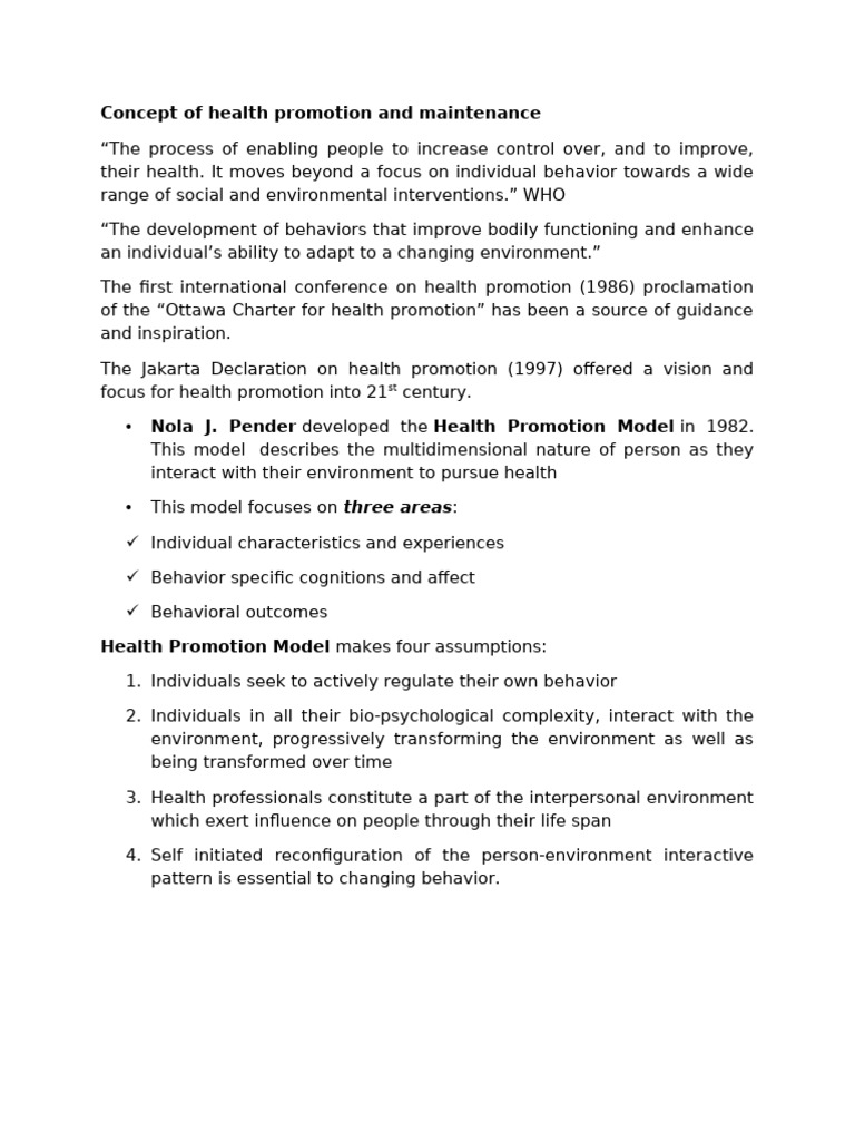 Health Promotion Concepts and Models | PDF
