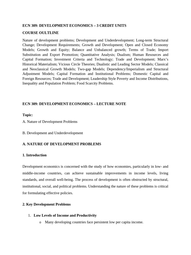 Development Economics Course Overview | PDF | Economic Growth ...