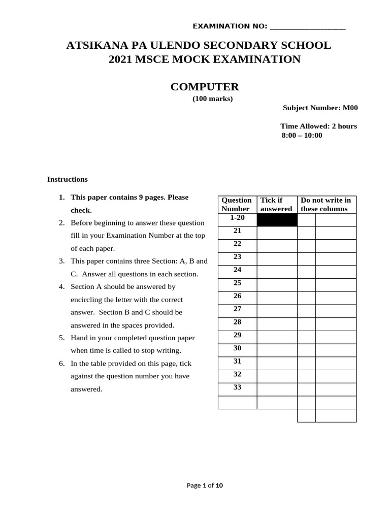 2022 Apu Msce Computer Paper 1 | PDF | Databases | Computing