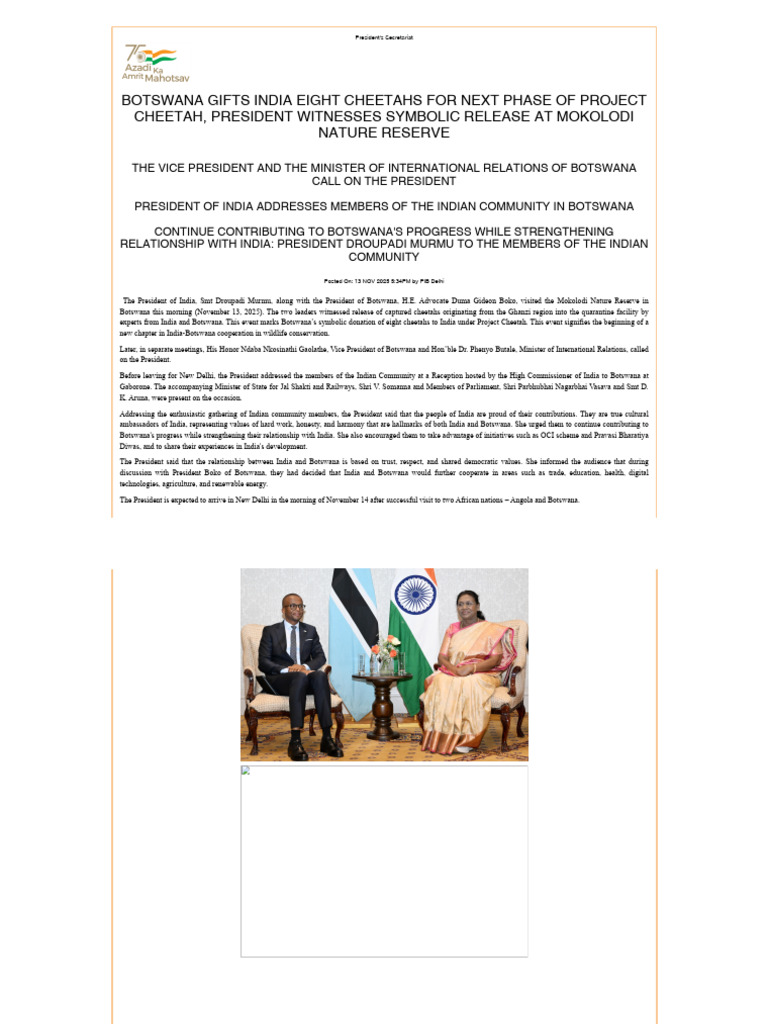 Botswana Gifts India Eight Cheetahs | PDF | Botswana | Government