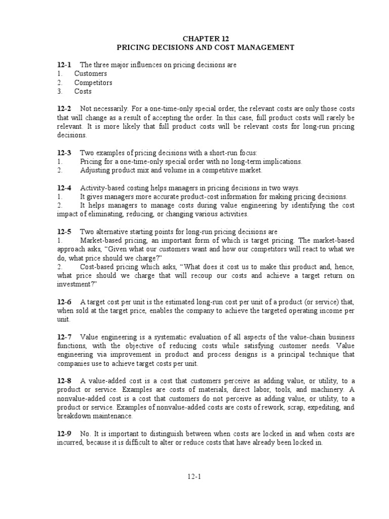 Pricing Decisions in Management Accounting | PDF | Demand | Labour ...