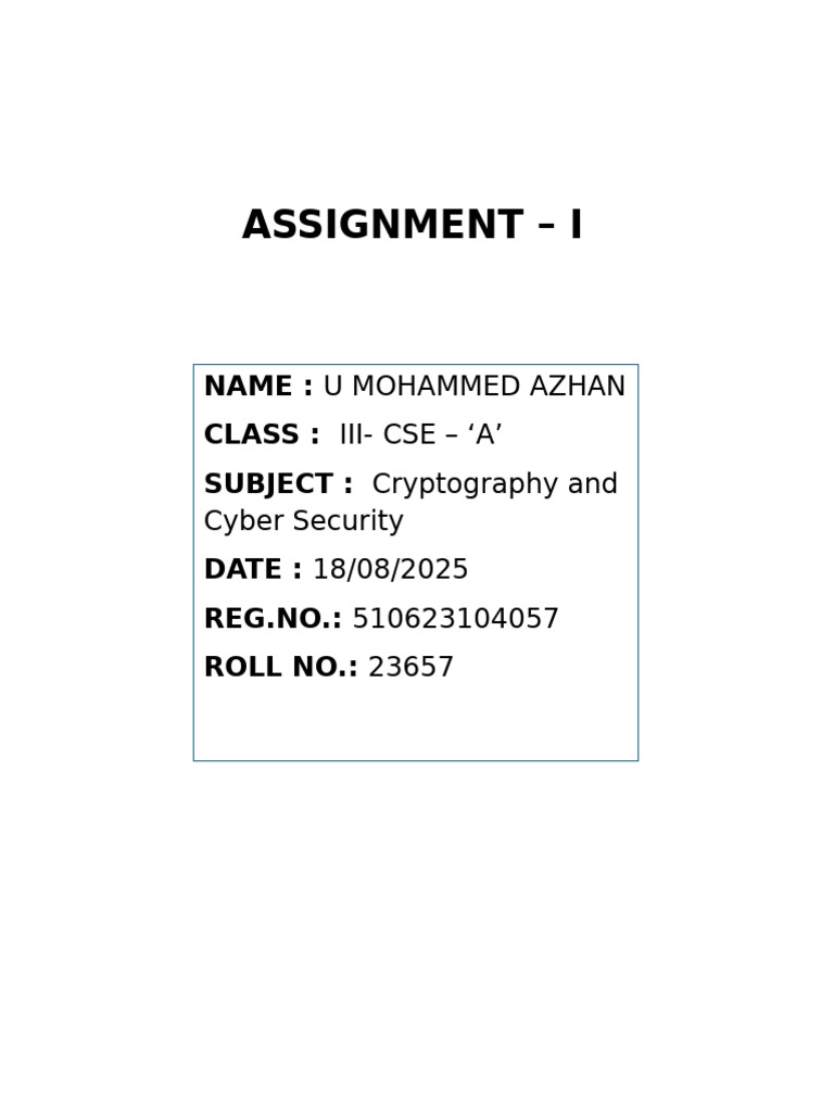 Assignment Front Page | PDF