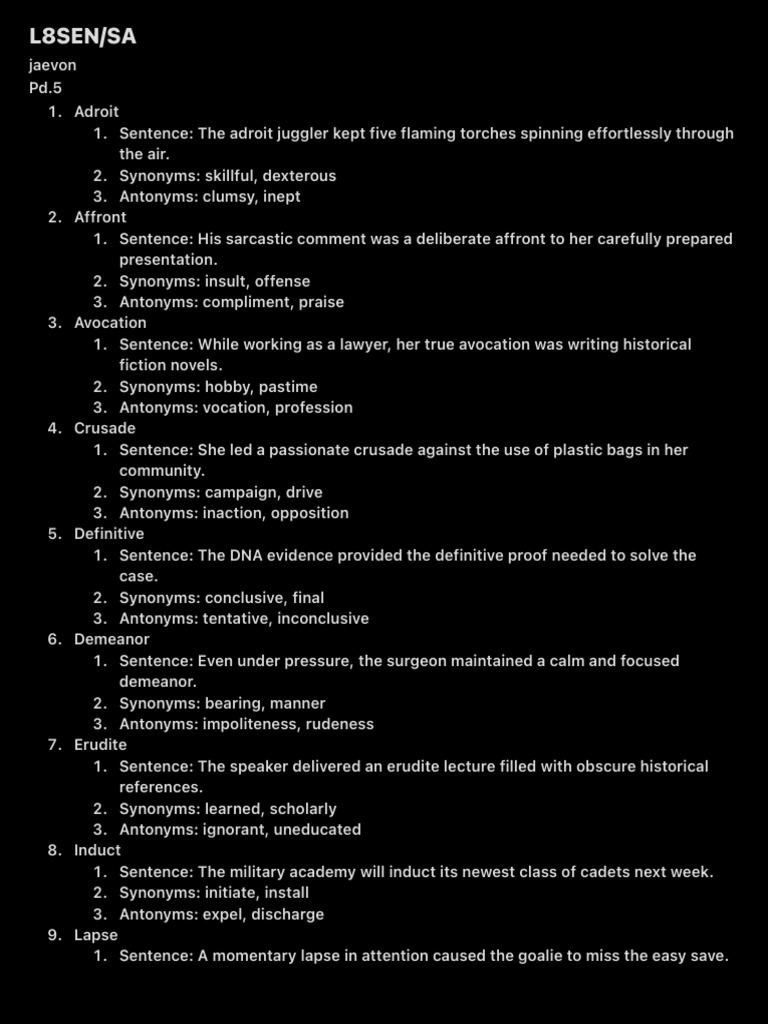 Vocabulary Words with Synonyms and Antonyms | PDF | Chess Theory