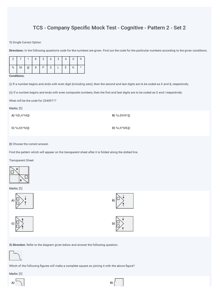 TCS Cognitive Mock Test Pattern 2 Set 2 | PDF | Nutrition | Diet ...