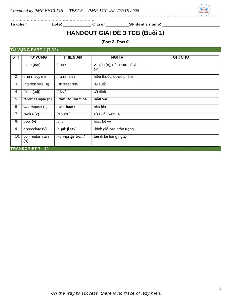 Handout Test 3 - Pmp Actual Test 2025 Tcb Ko Bỏ Trống Từ | PDF