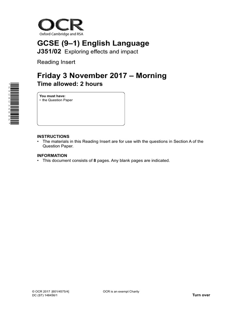 GCSE English Language Reading Insert | PDF | The Thirty Nine Steps ...