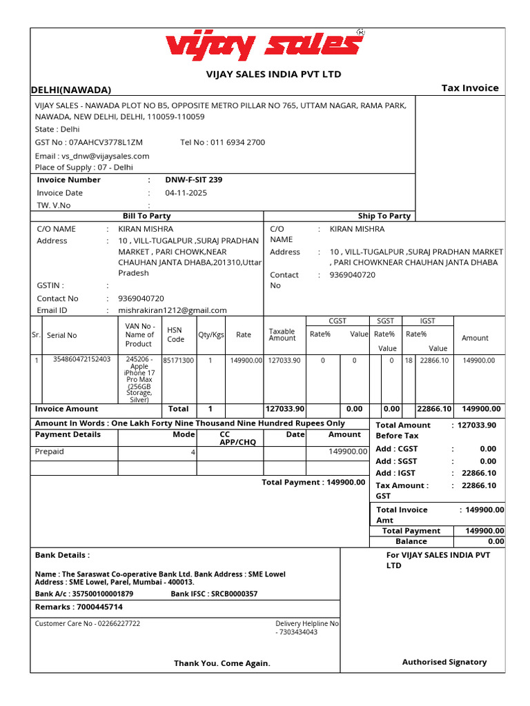 Invoice DNW F SIT 239 | PDF | Economy Of India | I Phone