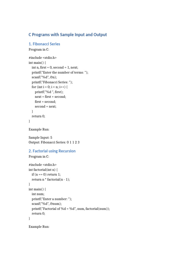 C Programs with Examples and Outputs | PDF | Integer (Computer Science ...