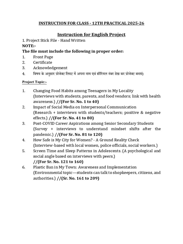 12th Grade Practical Project Guidelines | PDF