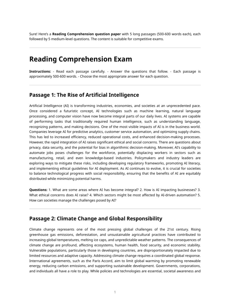 Reading Comprehension for Competitive Exams | PDF | Motivation ...