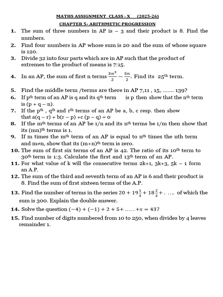 Class X Arithmetic Progression Problems | PDF