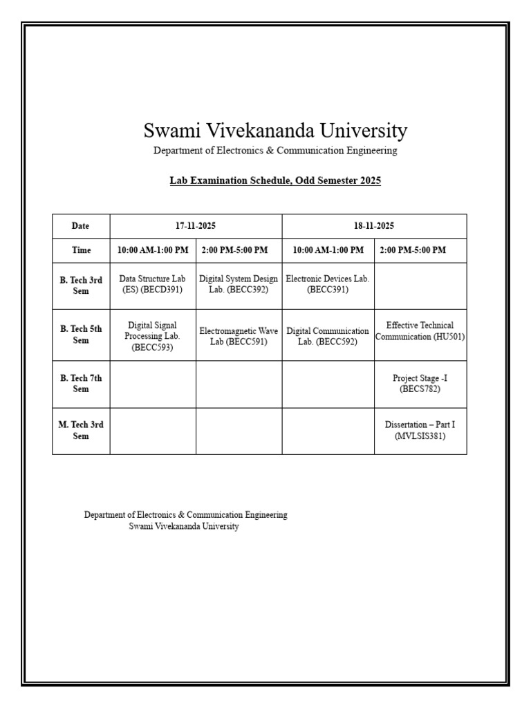 Lab Exam Schedule for ECE 2025 | PDF