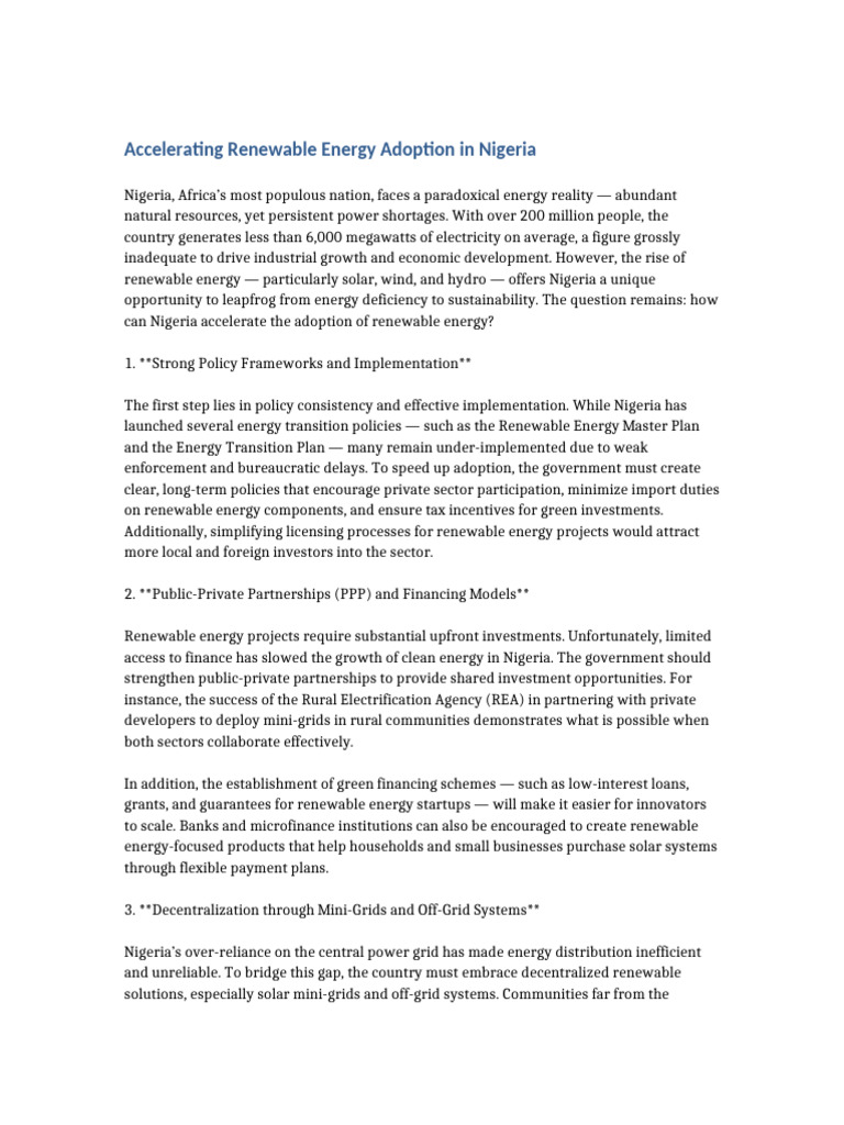 Boosting Renewable Energy in Nigeria | PDF | Renewable Energy | Off The ...