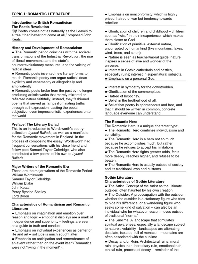 Overview of Romantic Literature | PDF | Romanticism | Poetry