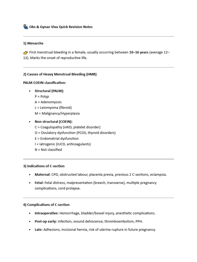 Obs & Gynae Viva Revision Notes | PDF | Childbirth | Polycystic Ovary ...