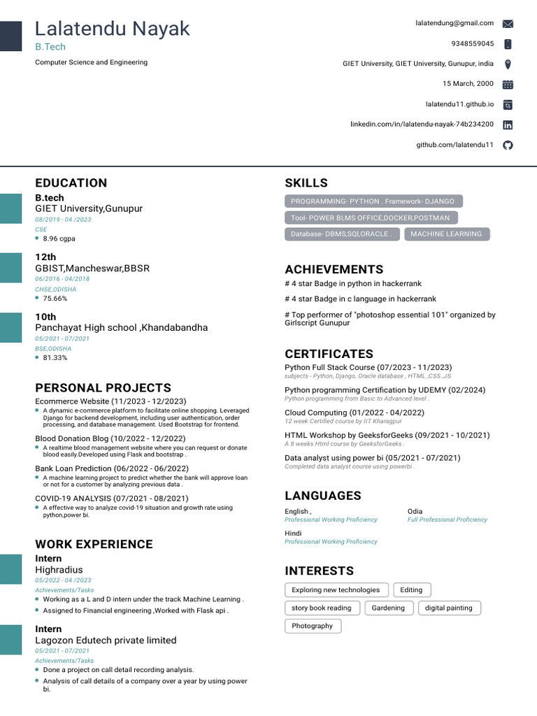 My Resume - 240925 - 215024 | PDF | Databases | Python (Programming ...