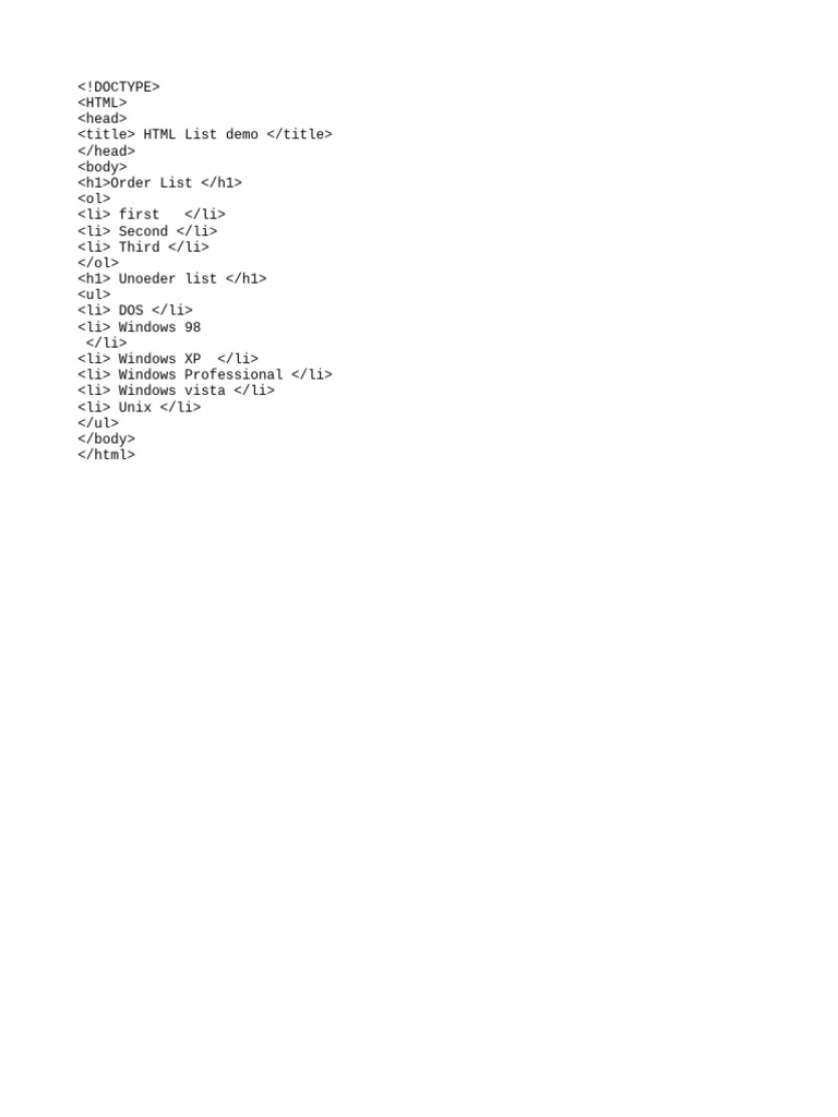 HTML Ordered and Unordered Lists Demo | PDF