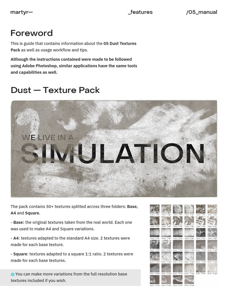 05 Dust Textures Pack Guide | PDF | Texture Mapping | Adobe Photoshop