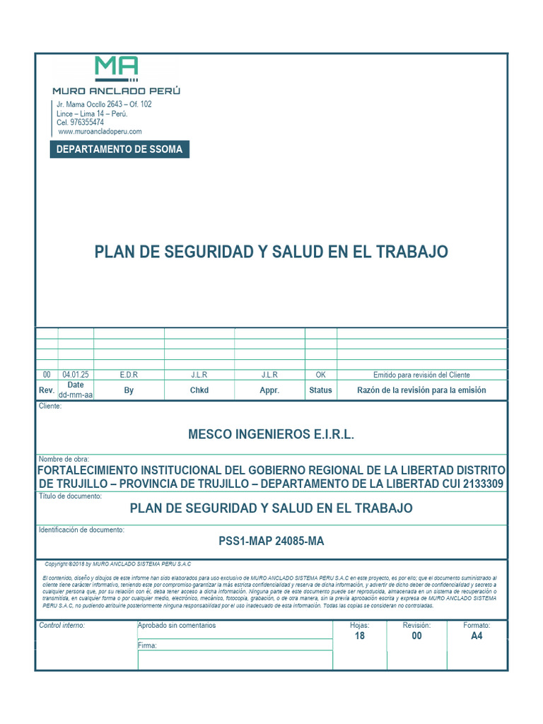 1.0 Plan de Seguridad y Salud Ocupacional | PDF | Seguridad y salud ...