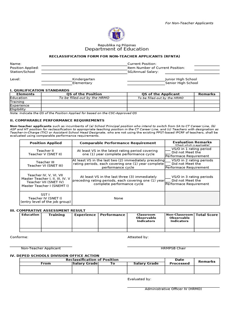 Non-Teacher Applicant Reclassification Form | PDF | Educational ...